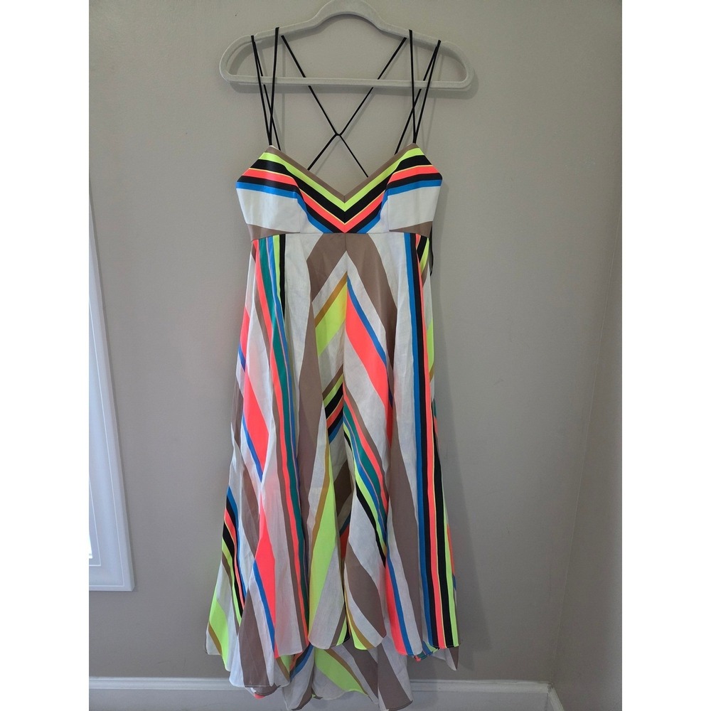 Milly Stripe Mitered "Trapeze" High-Low Dress NWT originally $795 - Picture 3 of 9